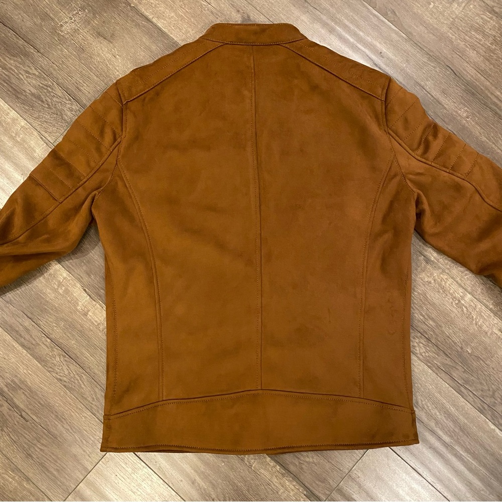 🔥 Zara Faux Suede Biker Jacket in Tan / Brown - Medium - Picture 2 of 5